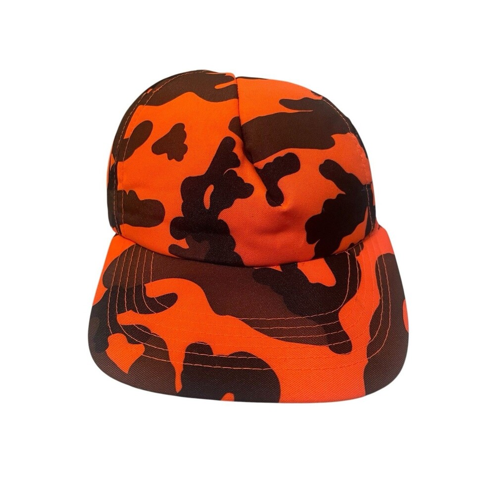 Vintage 80s Winchester Orange Camo Strapback Hat Cap Made In USA Workwear